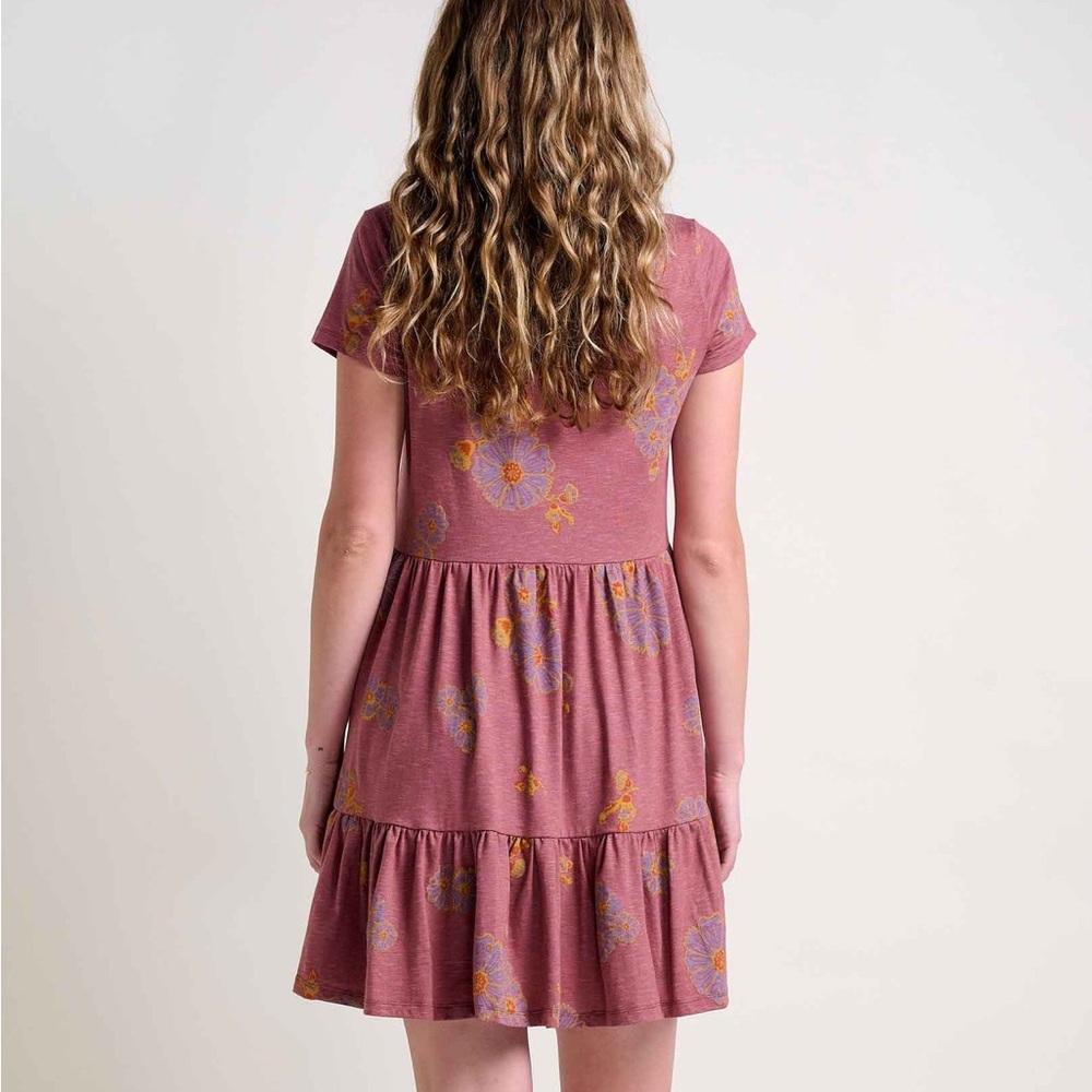 Toad & Co Marley Tiered SS Dress Size S Purple Agate Zinnia Print Pockets - Picture 3 of 10